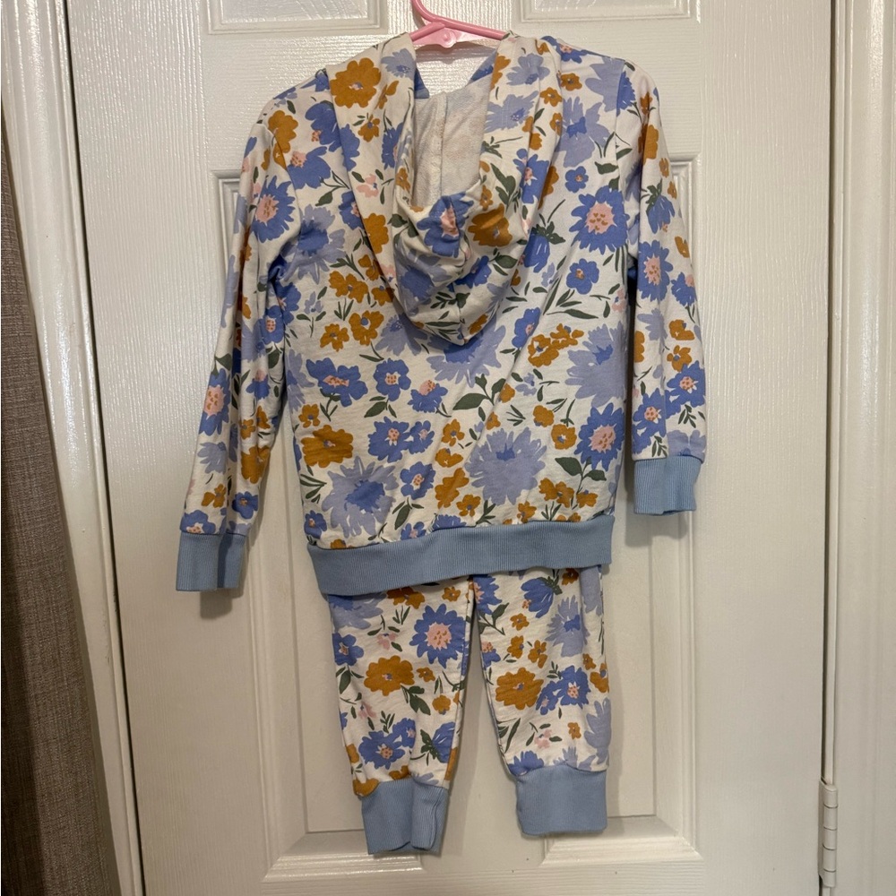Honest Baby Organic Cotton Floral Hooded Zip Up Sweatshirt & Sweatpants Set - Picture 2 of 6